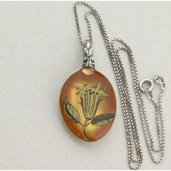 Unbranded Jewelry - Sterling Silver Acrylic Flower Spoon Necklace 19.5 inch chain